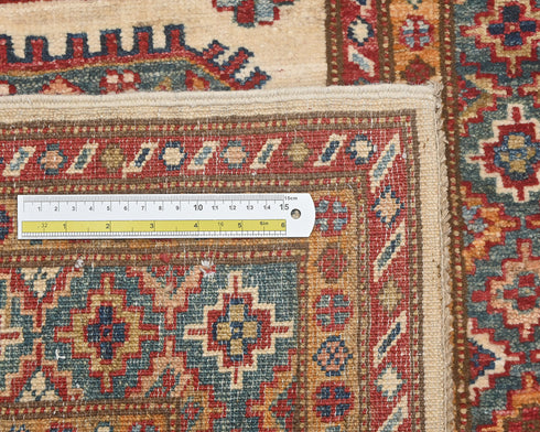 12 Feet Beige Kazak Afghan Hand Knotted Wool Runner Rug